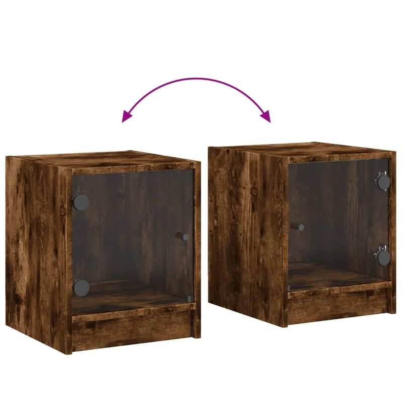 Table de chevet avec porte vitrée 35 x 37 x 42 cm bois d'ingénierie marron et verre DEC033267