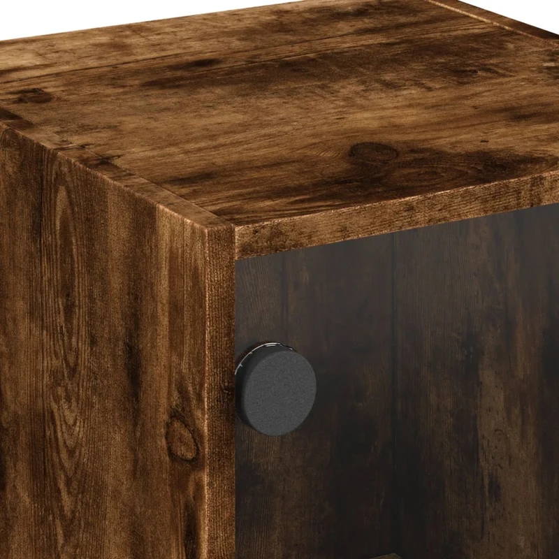 Table de chevet avec porte vitrée 35 x 37 x 42 cm bois d'ingénierie marron et verre DEC033267