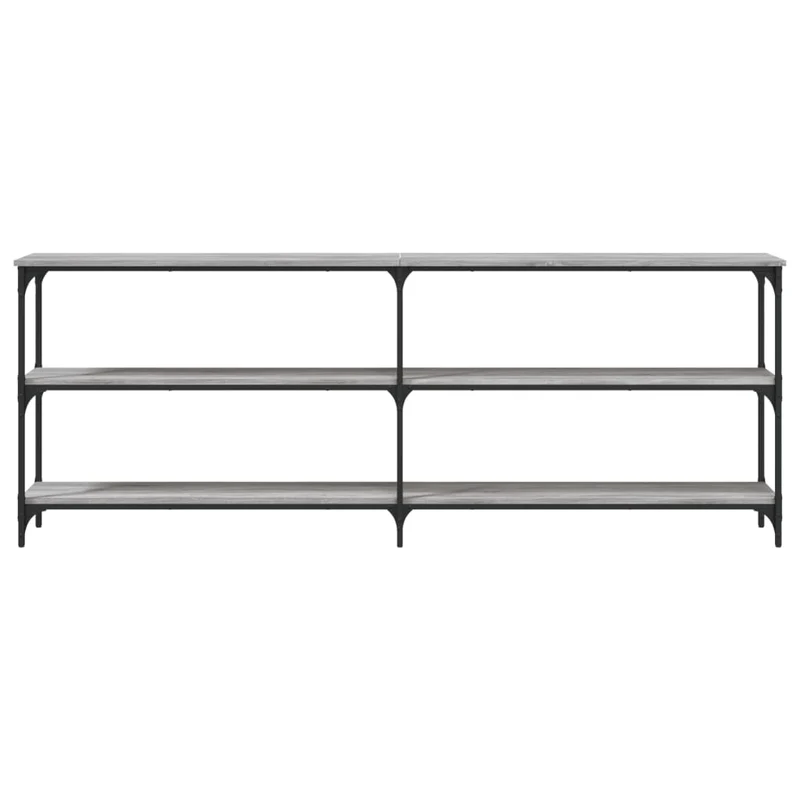 Table console avec étagères design industriel 200 x 29 x 75 cm bois d'ingénierie gris et métal DEC032231