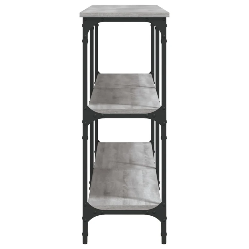 Table console avec étagères design industriel 200 x 29 x 75 cm bois d'ingénierie gris et métal DEC032231