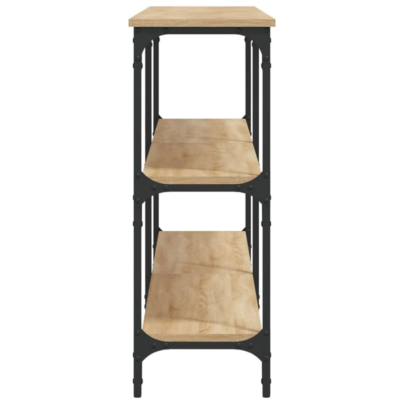 Table console avec étagères design industriel 200 x 29 x 75 cm bois d'ingénierie couleur chêne et métal DEC031943