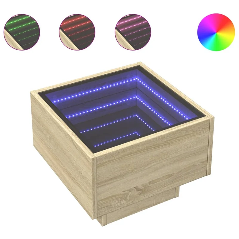 Table de chevet avec miroir à LED 40 x 40 x 30 cm en bois d'ingénierie et verre DEC033143