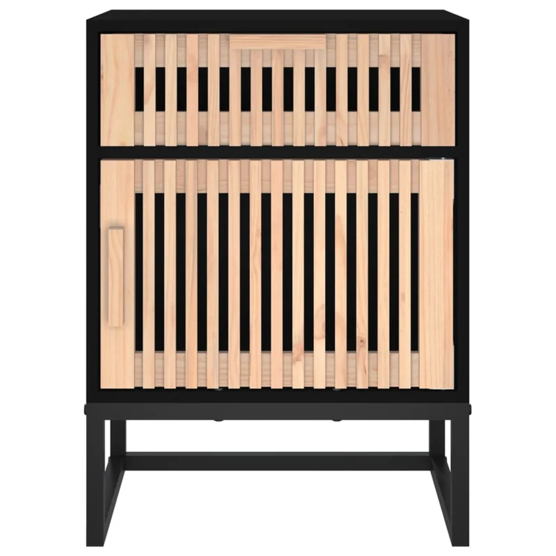 Table de chevet avec tiroir et compartiment avec porte 40 x 30 x 55,5 cm bois d’ingénierie et fer noir DEC034403