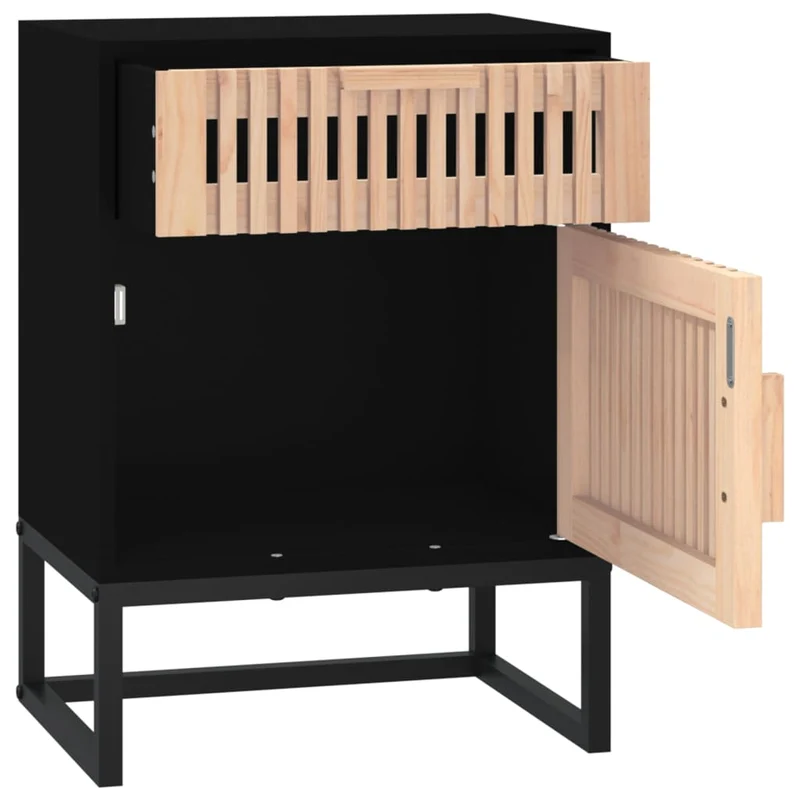 Table de chevet avec tiroir et compartiment avec porte 40 x 30 x 55,5 cm bois d’ingénierie et fer noir DEC034403