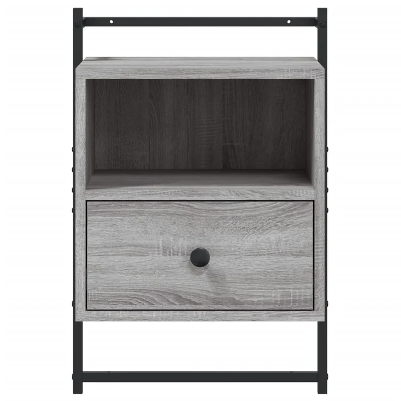 Table de chevet murale avec tiroir avec compartiment 40 x 30 x 61cm bois d'ingénierie gris et métal DEC034329