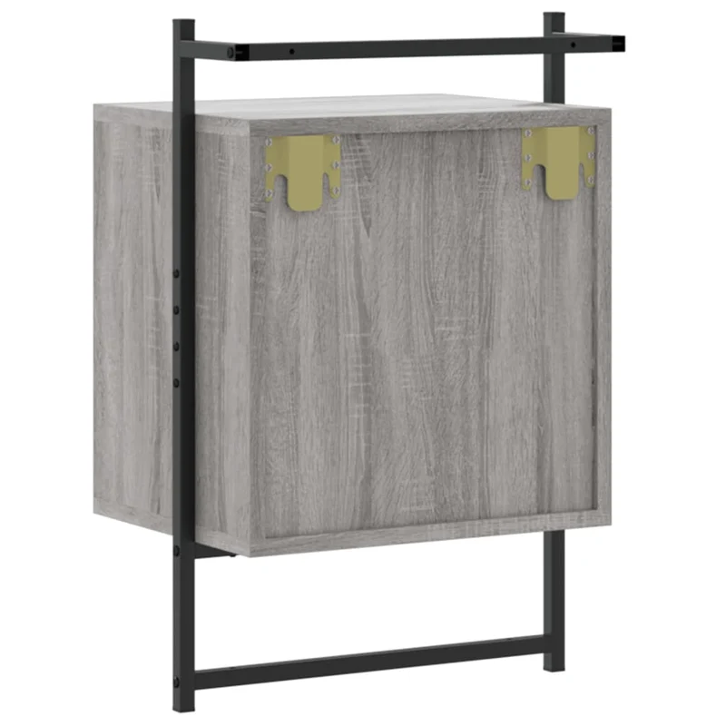 Table de chevet murale avec tiroir avec compartiment 40 x 30 x 61cm bois d'ingénierie gris et métal DEC034329