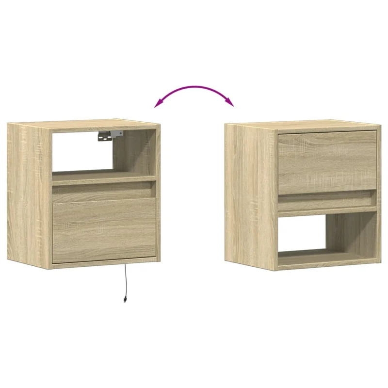 Table de chevet murale avec lumières LED avec tiroir 41 x 31 x 45 cm en bois d'ingénierie couleur chêne DEC034190