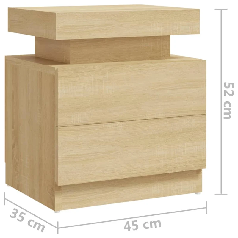 Table de chevet avec deux tiroirs 45 x 35 x 52 cm bois d'ingénierie couleur chêne DEC033881