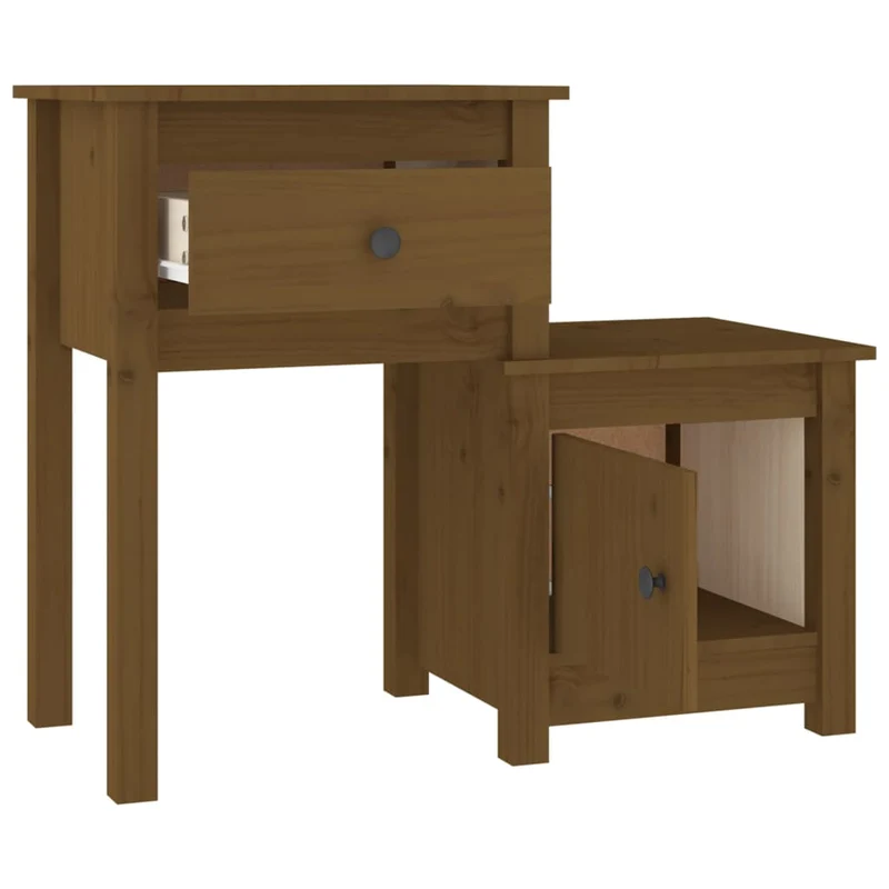 Table de chevet avec tiroir et compartiment avec porte 79,5 x 38 x 65,5 cm bois de pin marron miel DEC034144