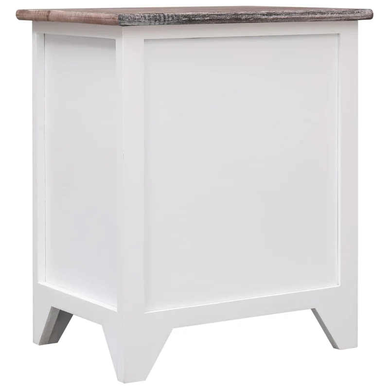 Table de chevet avec deux tiroirs 38 x 28 x 45 cm bois de paulowniamarron et blanc DEC034113