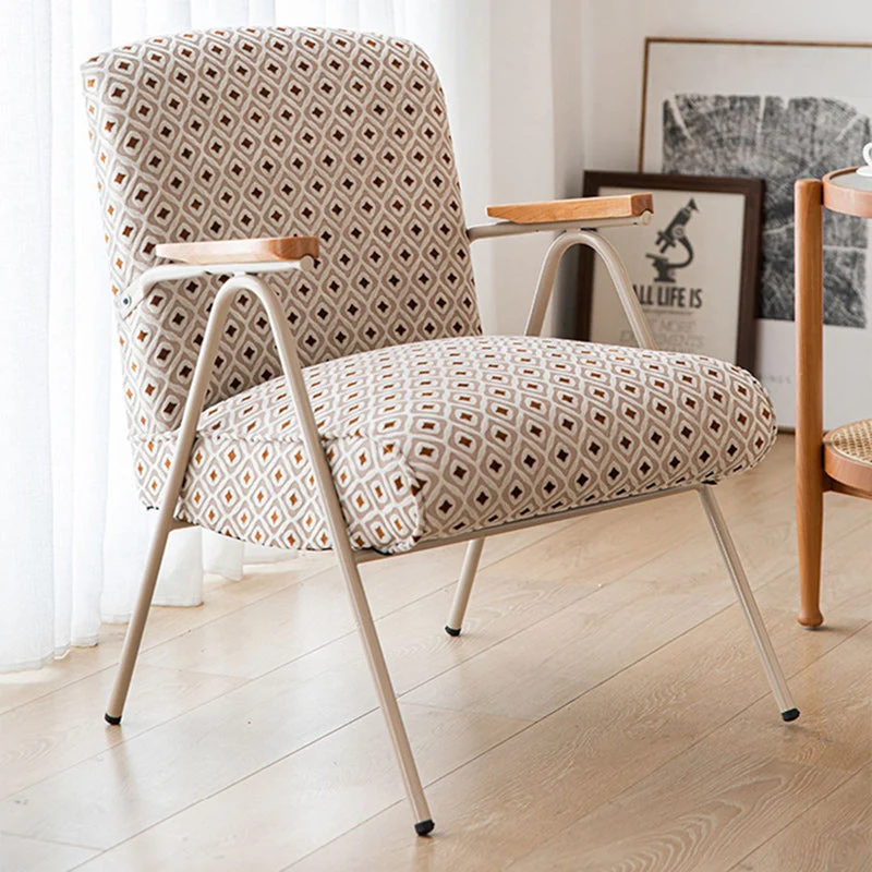 Traditional French Square Fabric Upholstered Iron V-Shaped Legs Accent Chair Backrest Armrest For Living Room