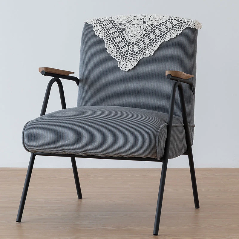 Traditional French Square Fabric Upholstered Iron V-Shaped Legs Accent Chair Backrest Armrest For Living Room