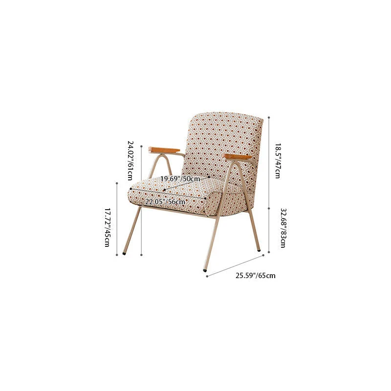 Traditional French Square Fabric Upholstered Iron V-Shaped Legs Accent Chair Backrest Armrest For Living Room