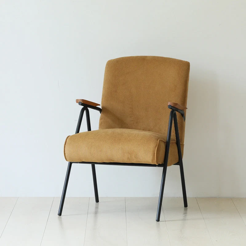 Traditional French Square Fabric Upholstered Iron V-Shaped Legs Accent Chair Backrest Armrest For Living Room