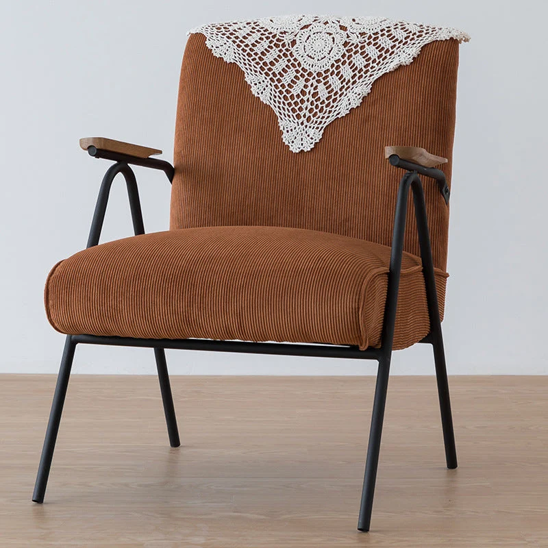 Traditional French Square Fabric Upholstered Iron V-Shaped Legs Accent Chair Backrest Armrest For Living Room