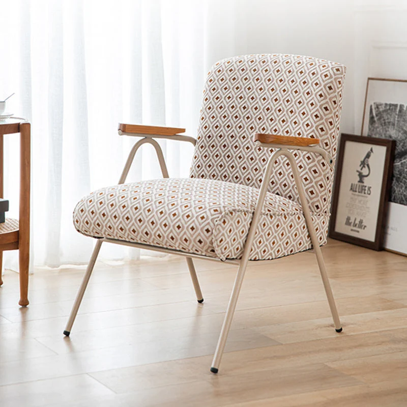 Traditional French Square Fabric Upholstered Iron V-Shaped Legs Accent Chair Backrest Armrest For Living Room