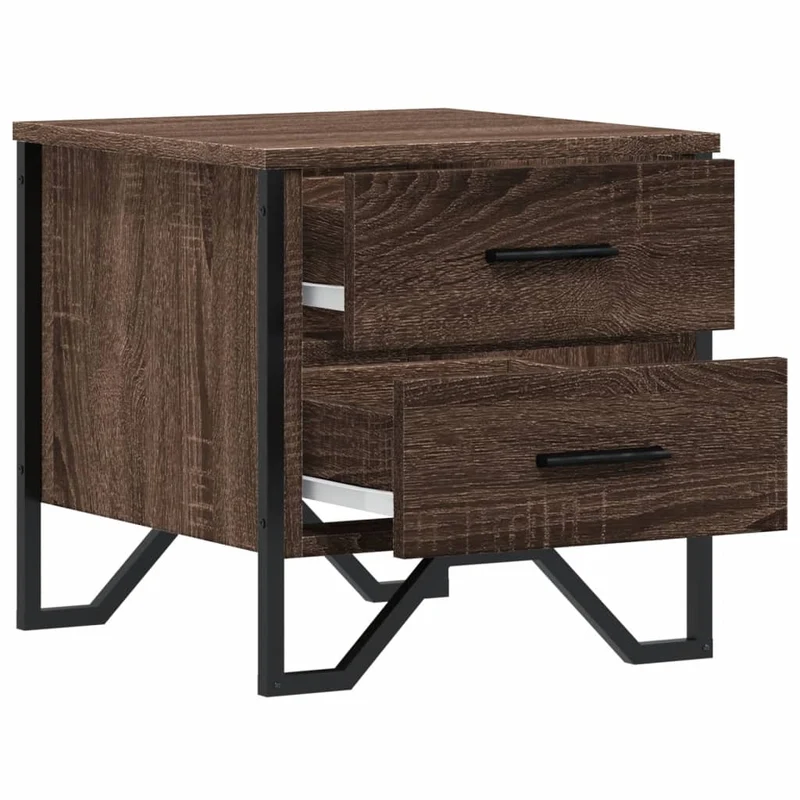 Table de chevet avec deux tiroirs 40 x 41 x 40 cm bois d’ingénierie marron et métal DEC033758