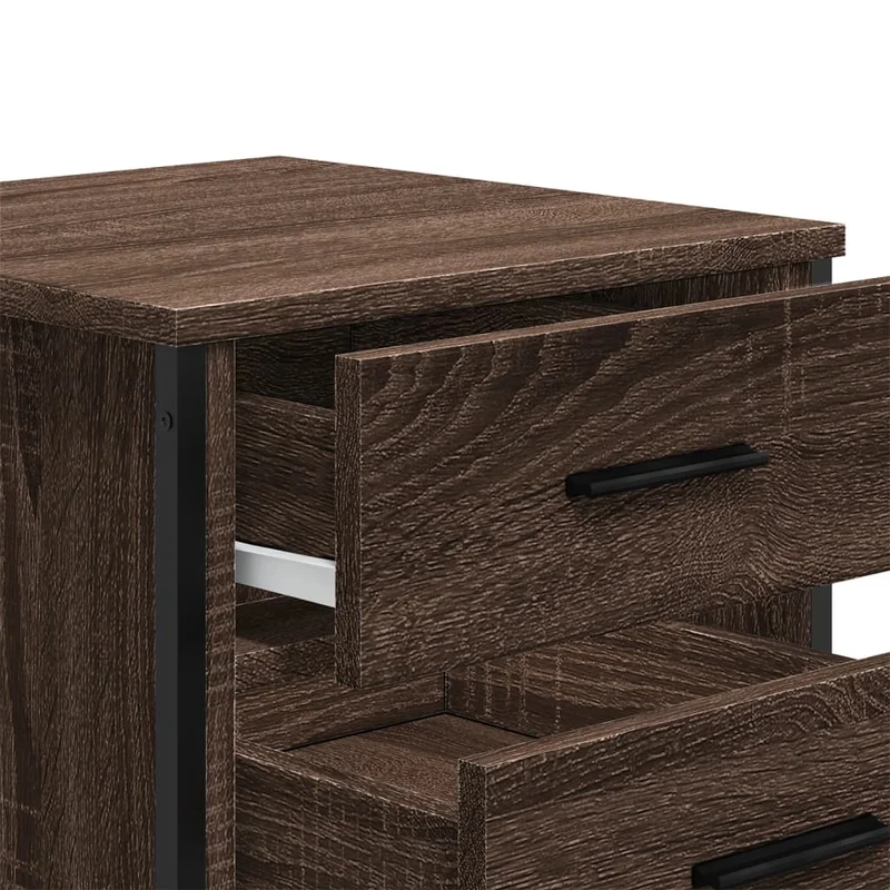Table de chevet avec deux tiroirs 40 x 41 x 40 cm bois d’ingénierie marron et métal DEC033758