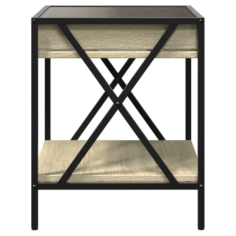 Table de chevet avec miroir à LED et étagère 40 x 40 x 49 cm bois d'ingénierie verre et acier DEC033145