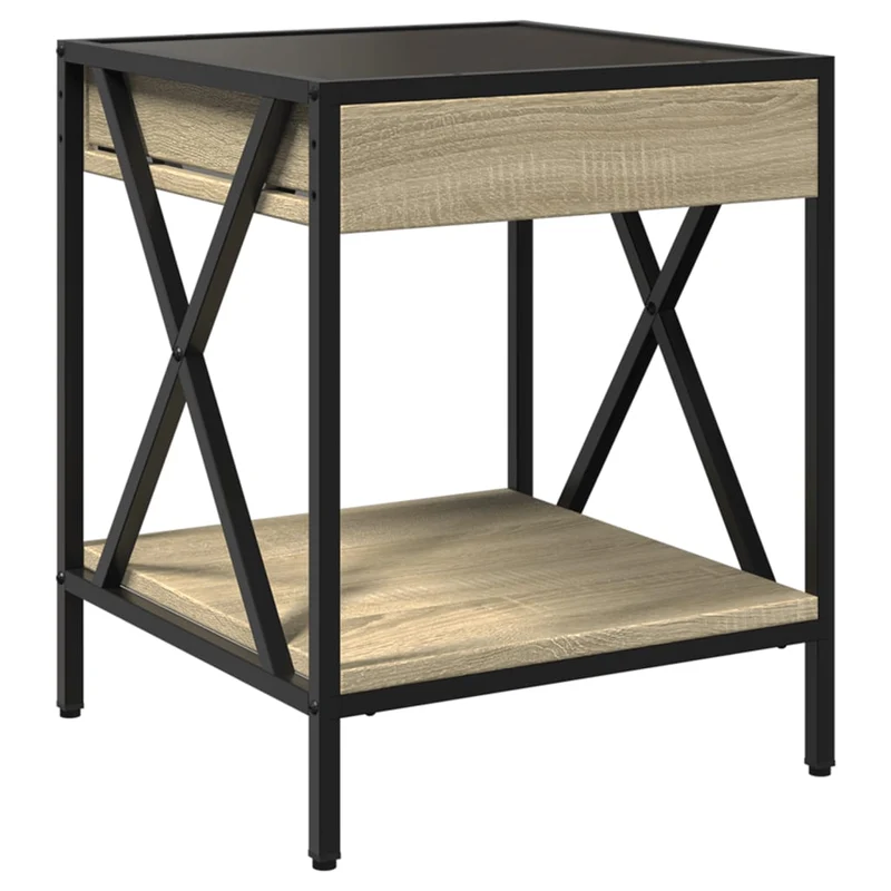 Table de chevet avec miroir à LED et étagère 40 x 40 x 49 cm bois d'ingénierie verre et acier DEC033145