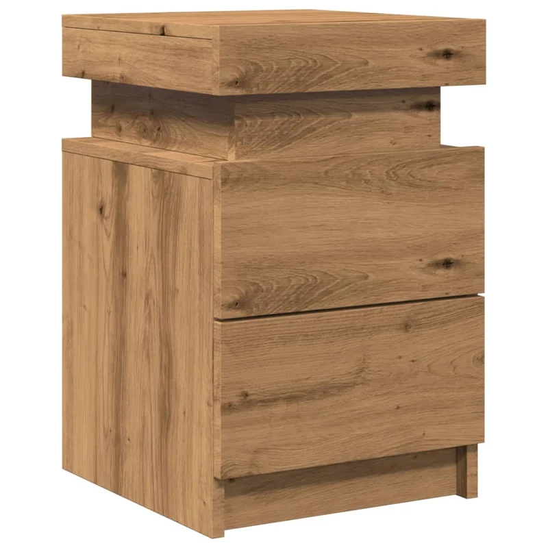 Table de chevet avec LED avec tiroirs 35 x 39 x 55 cm en bois d'ingénierie couleur chêne DEC033124