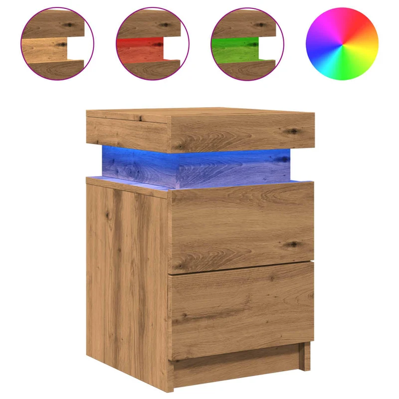 Table de chevet avec LED avec tiroirs 35 x 39 x 55 cm en bois d'ingénierie couleur chêne DEC033124