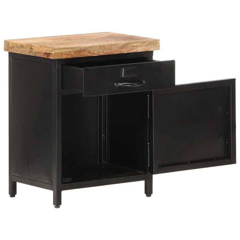 Table de chevet avec tiroir et compartiment avec porte 40 x 30 x 52 cm bois de manguier et fer DEC032946