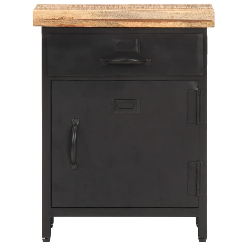 Table de chevet avec tiroir et compartiment avec porte 40 x 30 x 52 cm bois de manguier et fer DEC032946