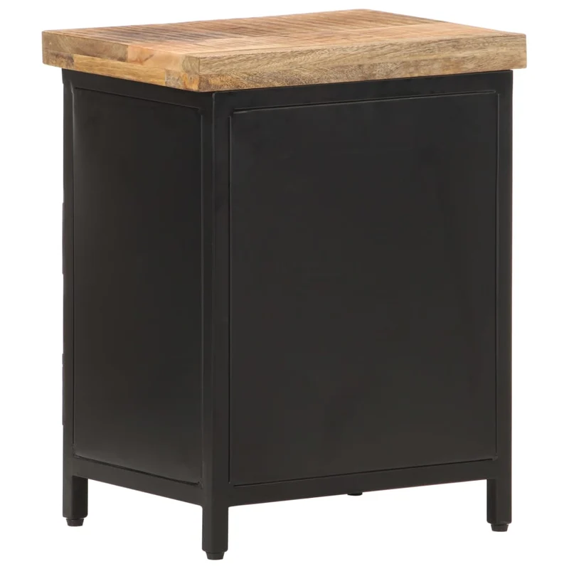 Table de chevet avec tiroir et compartiment avec porte 40 x 30 x 52 cm bois de manguier et fer DEC032946