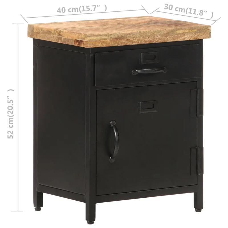 Table de chevet avec tiroir et compartiment avec porte 40 x 30 x 52 cm bois de manguier et fer DEC032946
