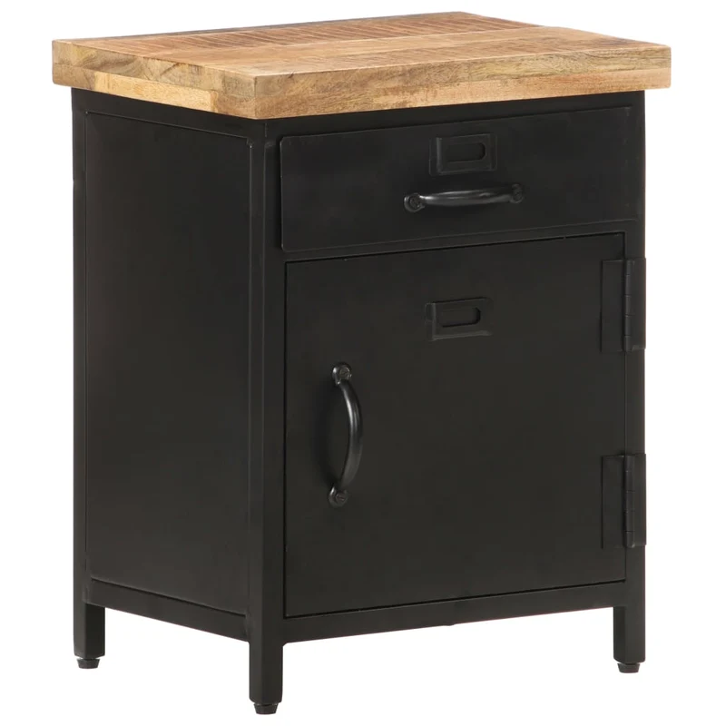 Table de chevet avec tiroir et compartiment avec porte 40 x 30 x 52 cm bois de manguier et fer DEC032946
