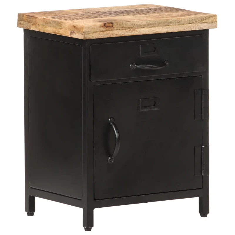 Table de chevet avec tiroir et compartiment avec porte 40 x 30 x 52 cm bois de manguier et fer DEC032946