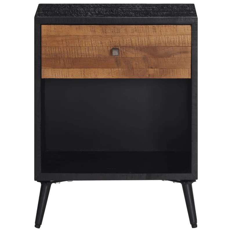 Table de chevet avec tiroir et compartiment 40 x 30 x 50 cm bois massif de teck et fer DEC032938