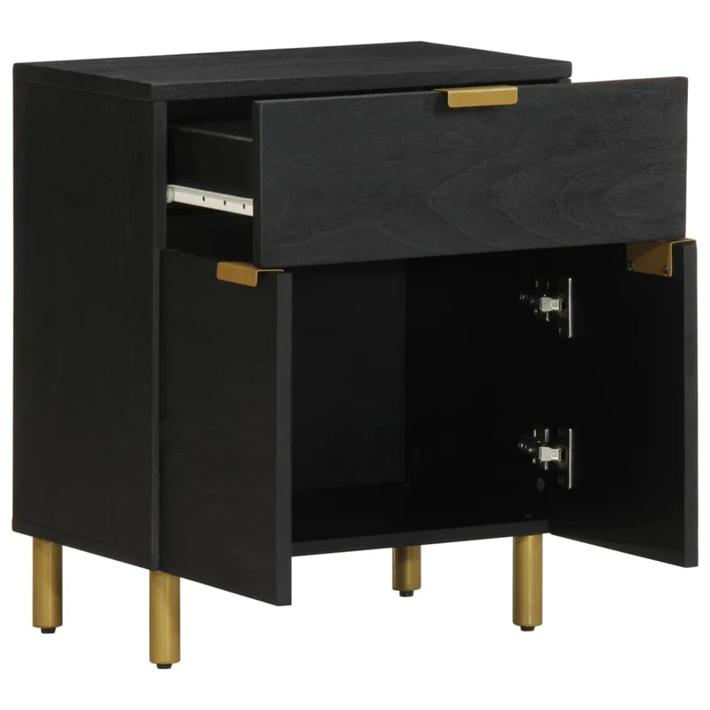 Table de chevet avec tiroir et compartiment avec porte 50 x 33 x 60 cm bois d'ingénierie noir DEC034498