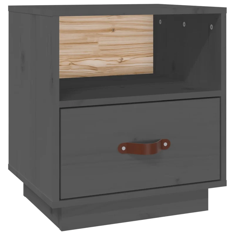 Table de chevet avec tiroir et compartiment ouvert 40 x 34 x 45 cm bois de pin gris DEC033947