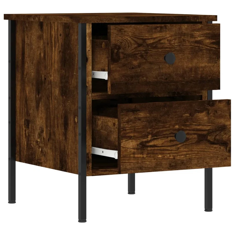 Table de chevet avec deux tiroirs 40 x 42 x 50 cm bois d'ingénierie marron et fer DEC033636