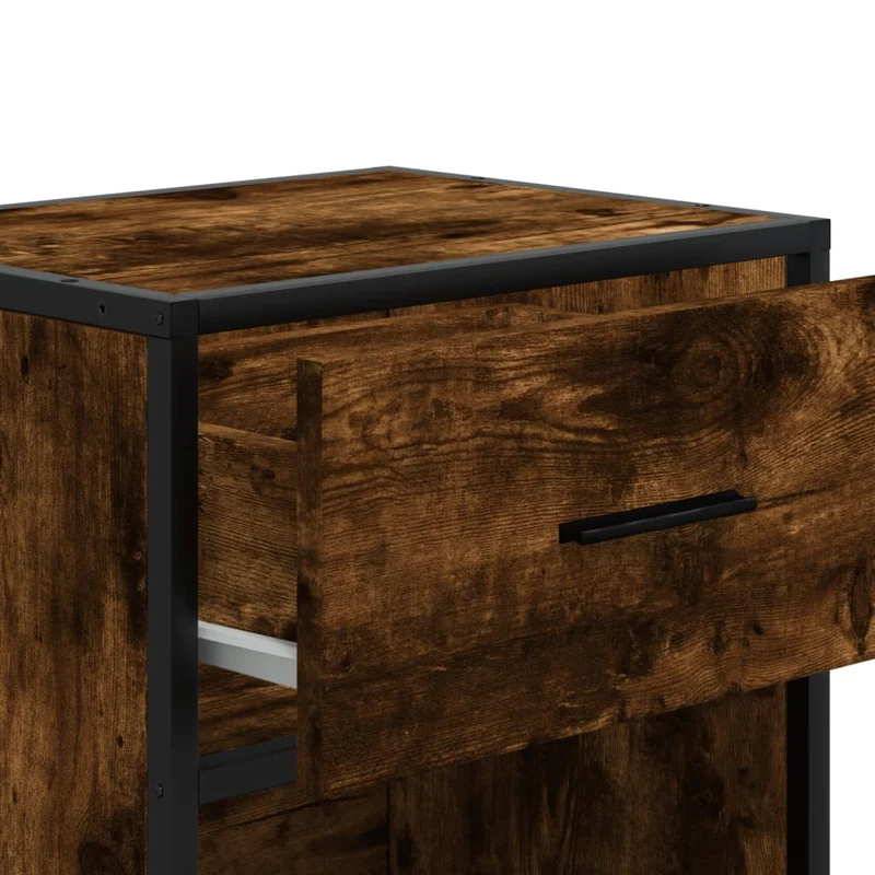 Table de chevet avec tiroir et compartiment 40 x 31 x 50 cm bois d'ingénierie marron et acier DEC033564
