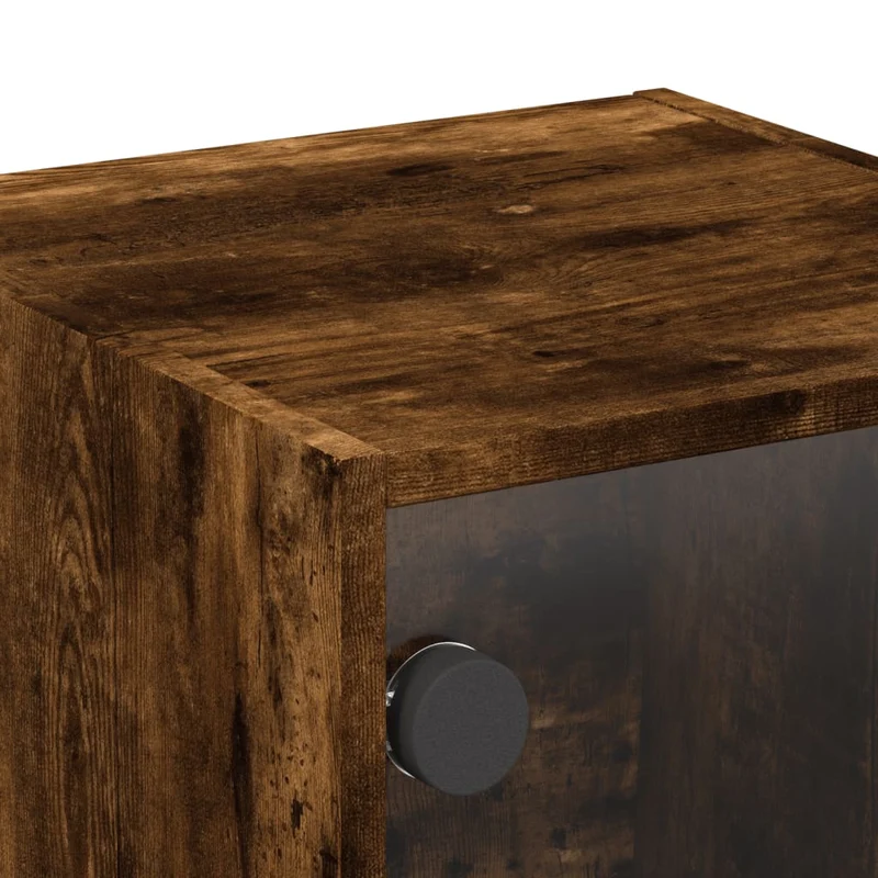 Table de chevet avec porte vitrée 35 x 37 x 35 cm bois d'ingénierie marron verre DEC033266