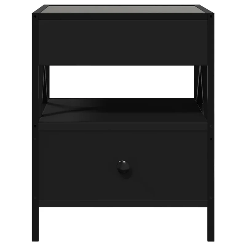 Table de chevet avec miroir à LED et tiroir 40 x 40 x 51 cm bois d'ingénierie noir verre et acier DEC033158