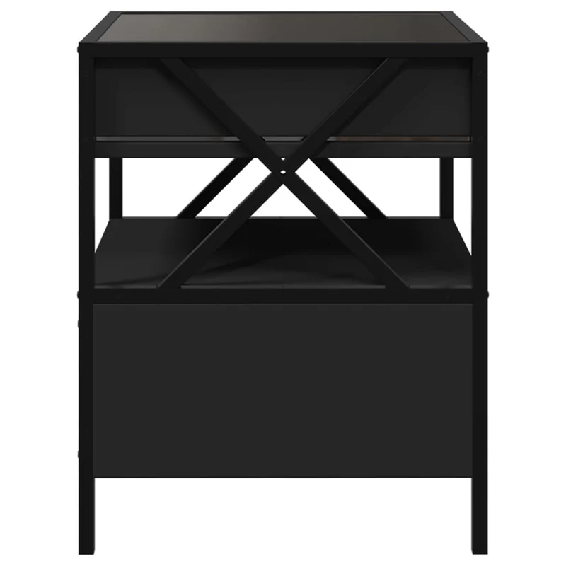 Table de chevet avec miroir à LED et tiroir 40 x 40 x 51 cm bois d'ingénierie noir verre et acier DEC033158