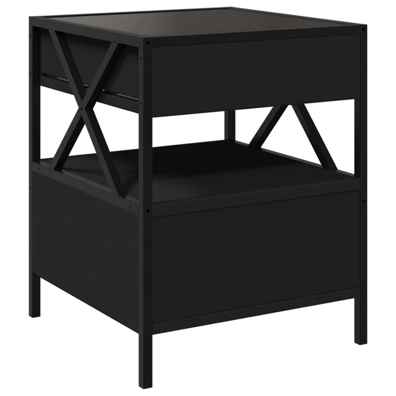 Table de chevet avec miroir à LED et tiroir 40 x 40 x 51 cm bois d'ingénierie noir verre et acier DEC033158
