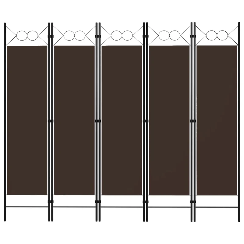 Paravent séparateur de pièce cloison 5 panneaux 200 x 180 cm en tissu marron et fer DEC030978
