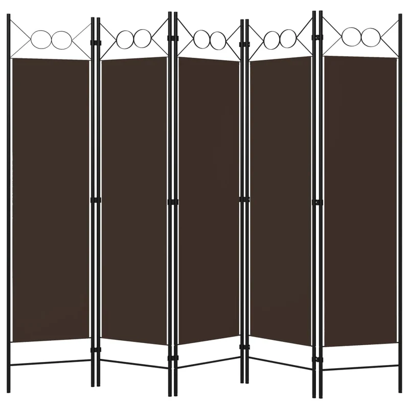 Paravent séparateur de pièce cloison 5 panneaux 200 x 180 cm en tissu marron et fer DEC030978