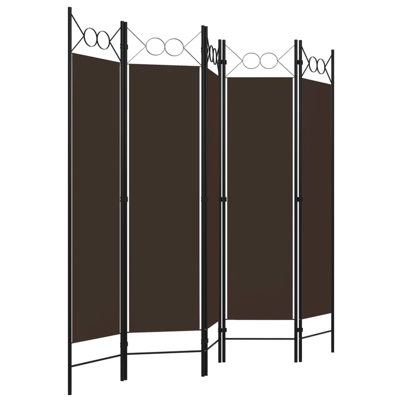 Paravent séparateur de pièce cloison 5 panneaux 200 x 180 cm en tissu marron et fer DEC030978