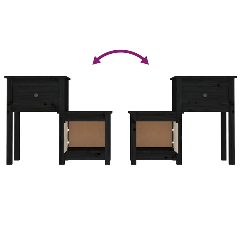 Table de chevet avec tiroir et compartiment avec porte 79,5 x 38 x 65,5 cm bois de pin noir DEC034523