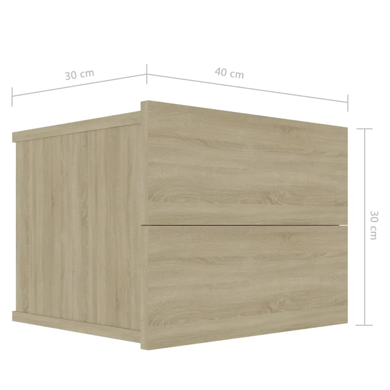 Table de chevet murale avec deux tiroirs 40 x 30 x 30 cm bois d'ingénierie couleur chêne DEC033818