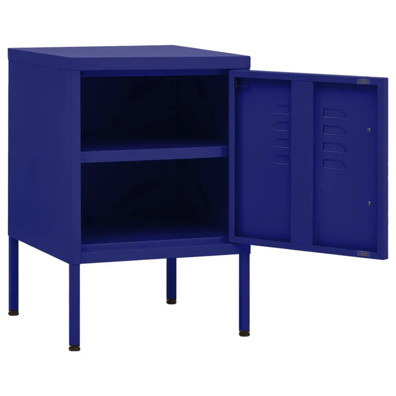 Table de chevet avec étagère avec porte 35 x 35 x 51 cm acier bleu DEC033526