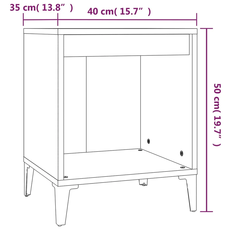 Table de chevet avec espace de rangement 40 x 35 x 50 cm bois d'ingénierie et métal DEC033363