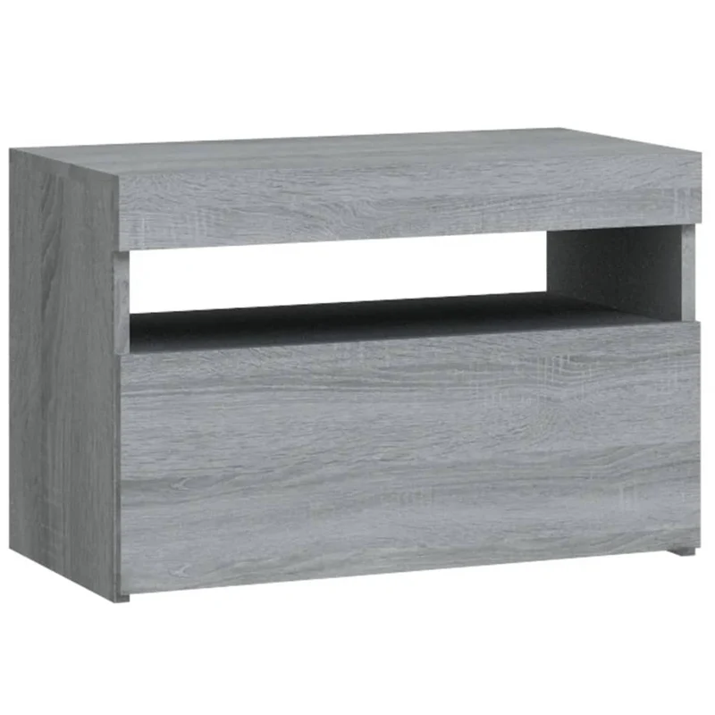 Table de chevet avec lumières LED avec compartiment avec porte 60 x 35 x 40 cm bois d'ingénierie gris DEC033199