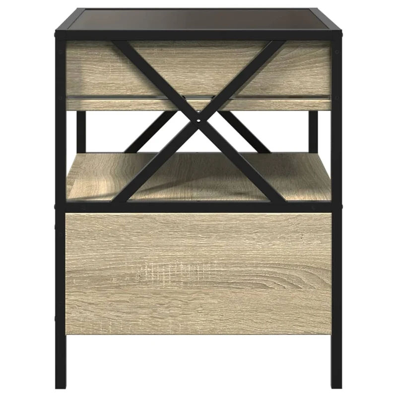 Table de chevet avec tiroir et miroir à LED 40 x 40 x 51 cm cadre en métal verre et bois d'ingénierie couleur chêne DEC033148